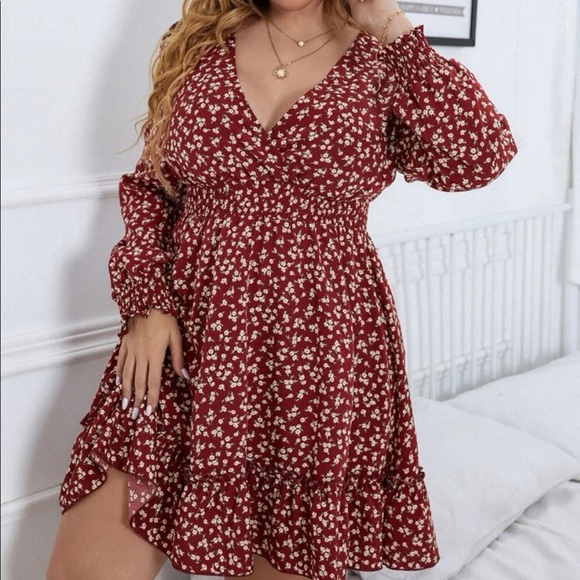 Boho ditsy floral shirred waist ruffle hem mini dress - Picture 1 of 9